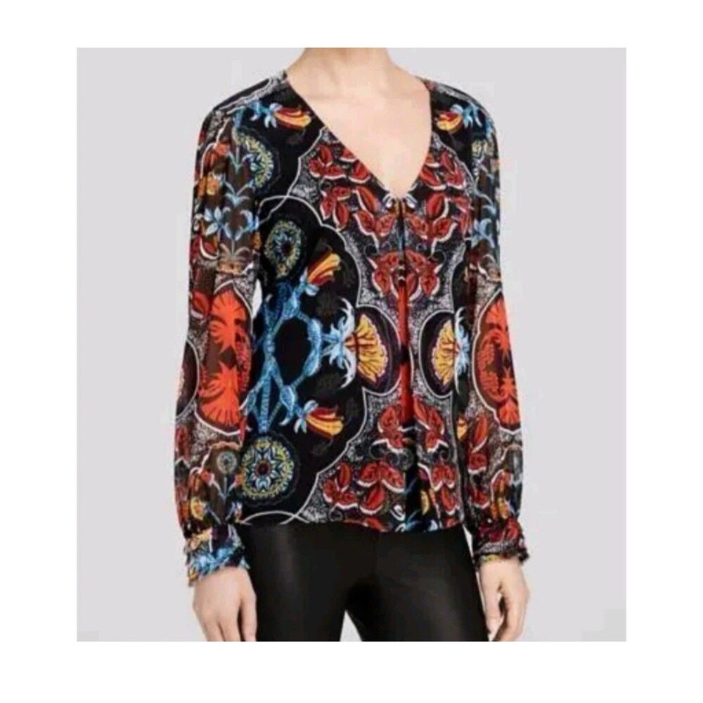 Alice + Olivia Women's Deandra Floral Blouse Paisley Colorful Boho Size S Light